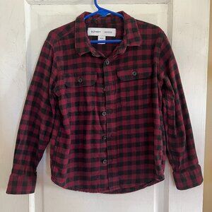 Old Navy Red & Black Plaid Long-sleeve Flannel Button-up Shirt - Boy's XS (5)